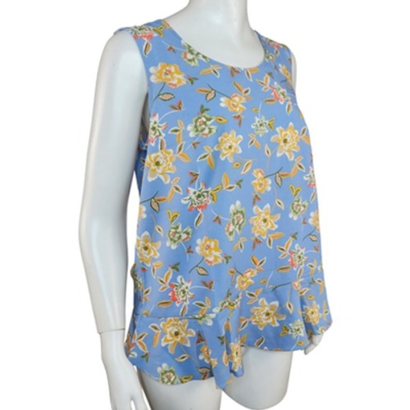 Denim & Co. Printed Sleeveless Tank Top Flutter Bottom Blue Floral X-Small NWOT - Picture 10 of 14